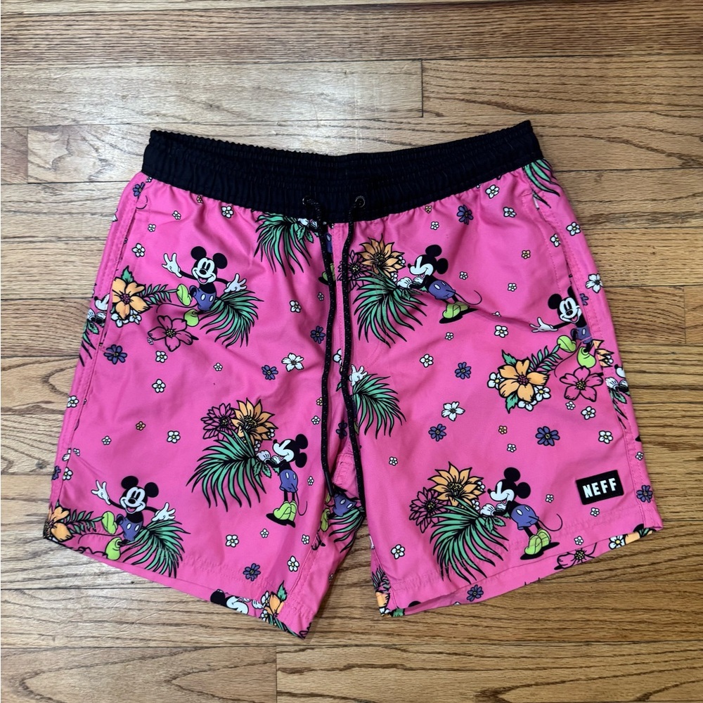 NEFF x Disney Mickey Mouse Men's Shorts Hot Pink Volley Swim Tropical Small